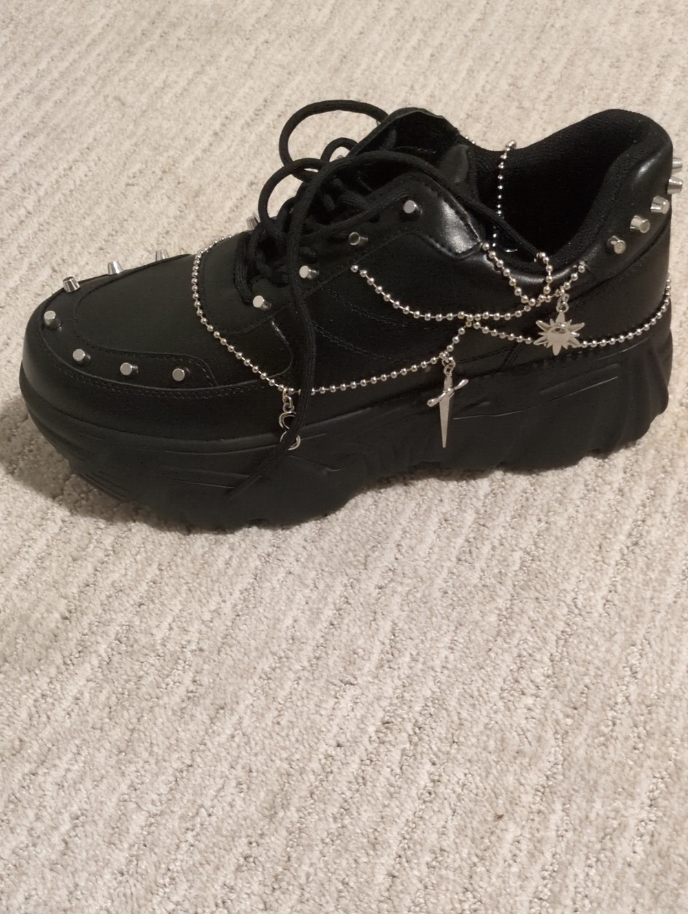 Black Platform Studded Chain Sneakers